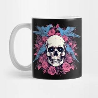 Skull with Birds and Floral Design Mug